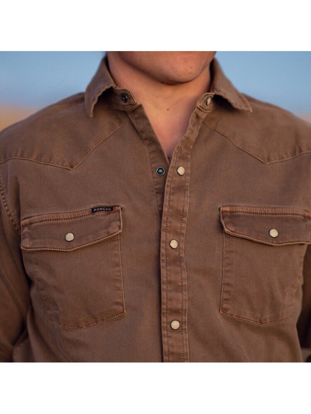 Poncho The Cotulla Mens Western Shirt Size 3XL Slim Fit Long Sleeve Brown Pearl